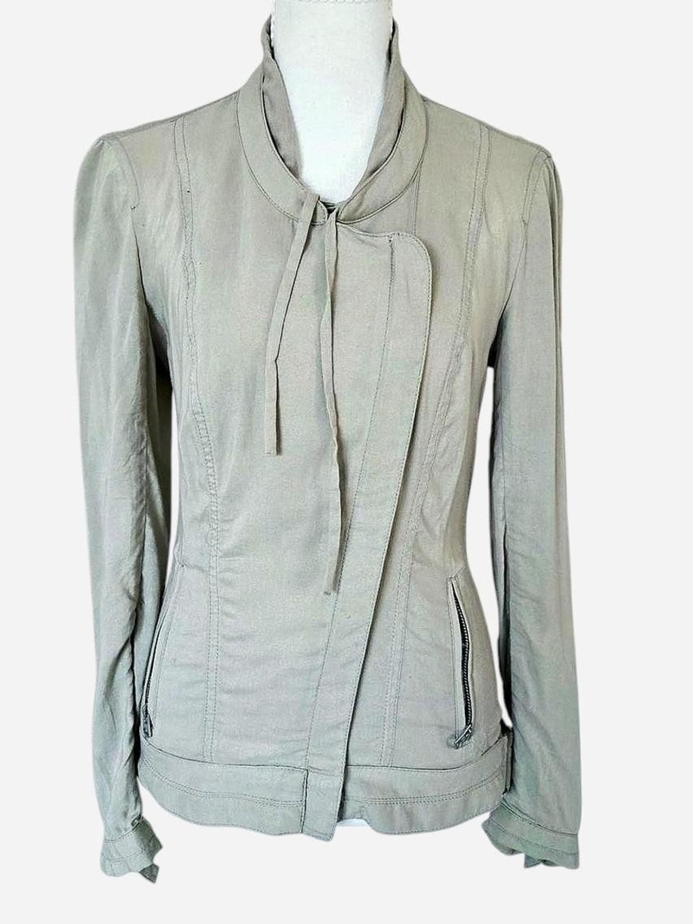 Armani Exchange Womens Asymmetric Moto Biker Jacket Beige Y2K style Size Small